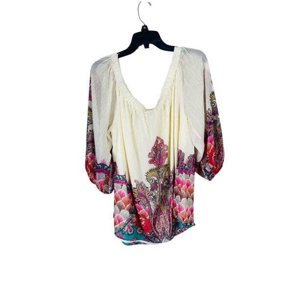 NWT Cato Womens Bohemian Relaxed Fit Printed Blouse Top Puff Sleeve Cream 22/24W - Picture 2 of 7